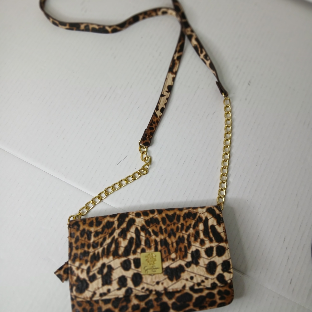 Jessica Simpson Leopard Print Crossbody Bag with Gold Chain